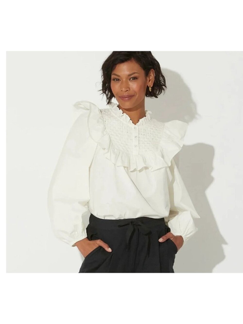 Cleobella Vivienne Tuckernuck Womens XS Organic Cotton Lattice Ruffle Blouse Top
